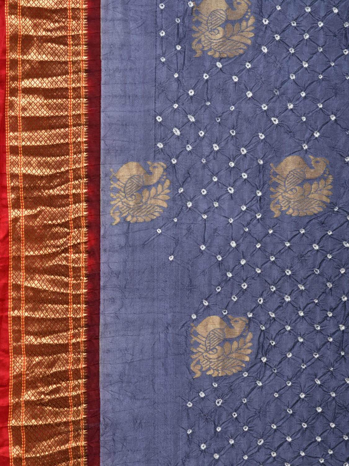 Grey Bandhani Paithani Silk Handloom Saree with Bird Buta Design bn0264