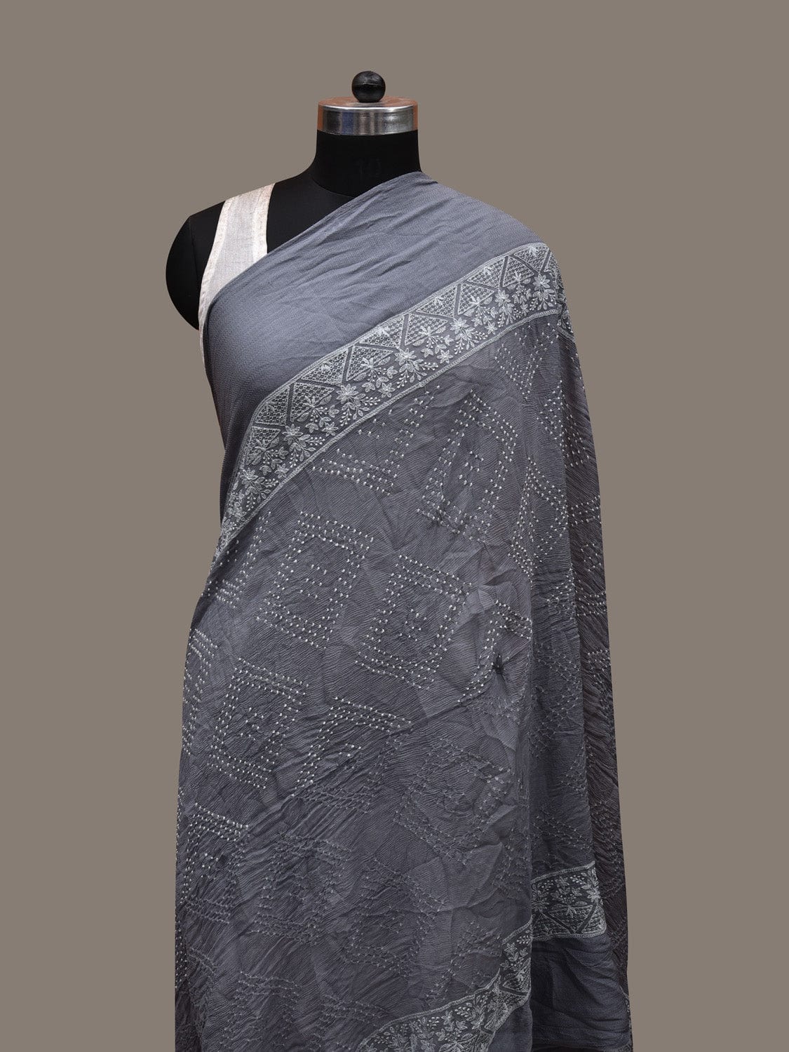 Grey Bandhani Silk Handloom Dupatta with Mango Design ds2901