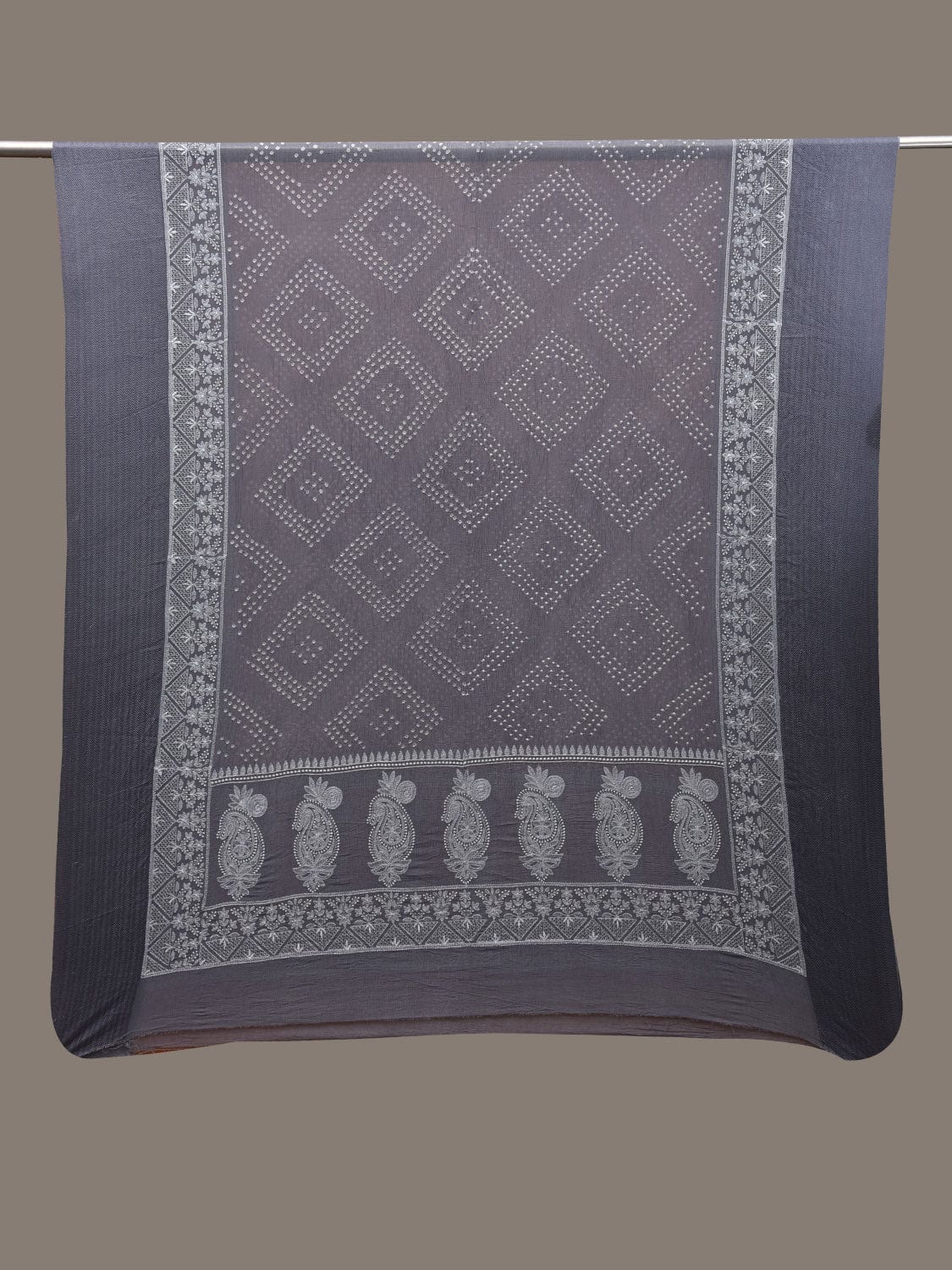 Grey Bandhani Silk Handloom Dupatta with Mango Design ds2901