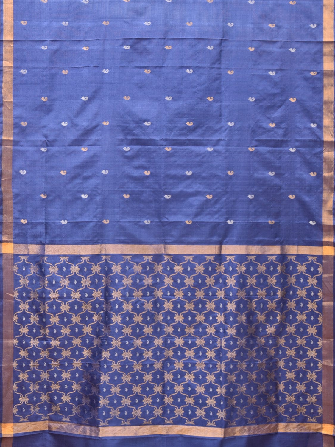 Grey Blue Uppada Silk Handloom Saree with Grill Pallu Design u2029