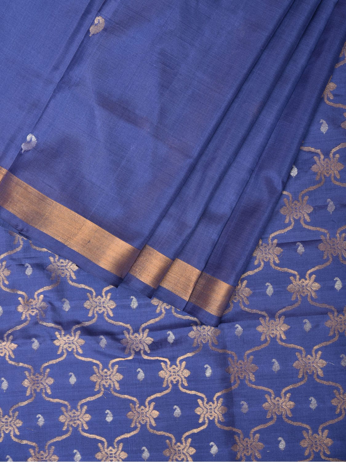 Grey Blue Uppada Silk Handloom Saree with Grill Pallu Design u2029