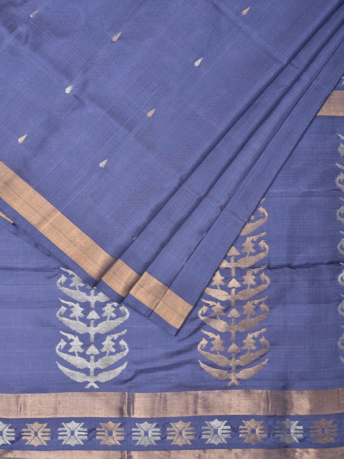 Grey Blue Uppada Silk Handloom Saree with Karpur Pallu Design u2020