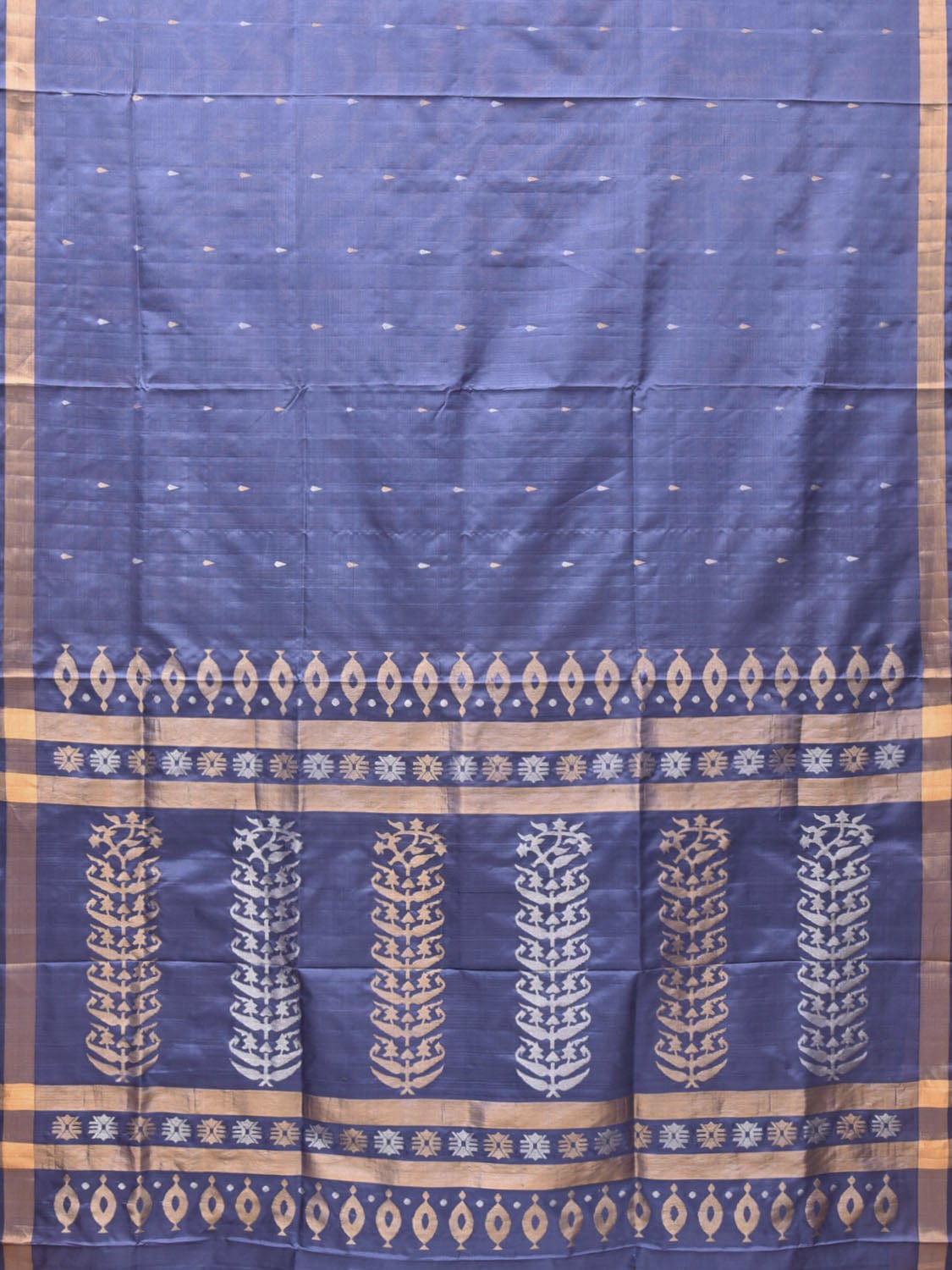 Grey Blue Uppada Silk Handloom Saree with Karpur Pallu Design u2020