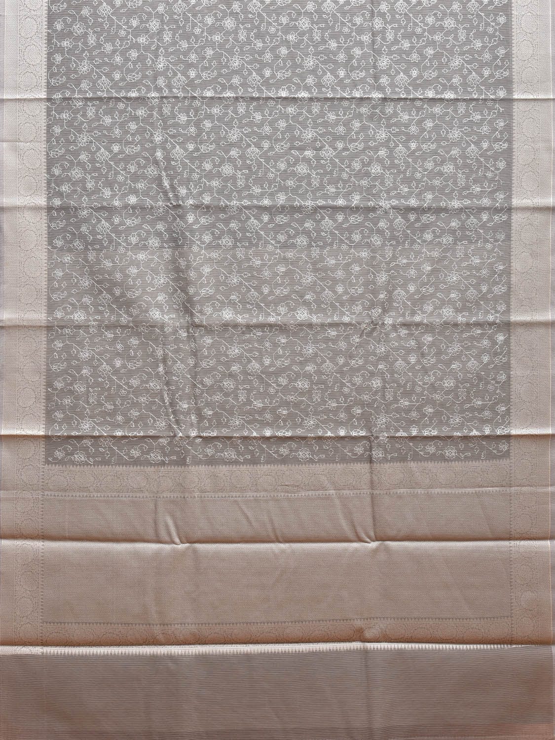 Grey Dhakai Jamdani Cotton Viscose Saree with Floral Embroidary Design dj0083