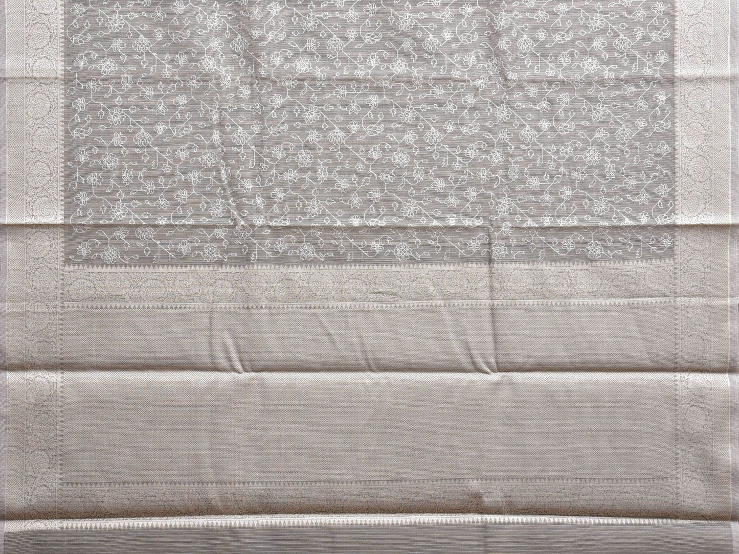 Grey Dhakai Jamdani Cotton Viscose Saree with Floral Embroidary Design dj0083