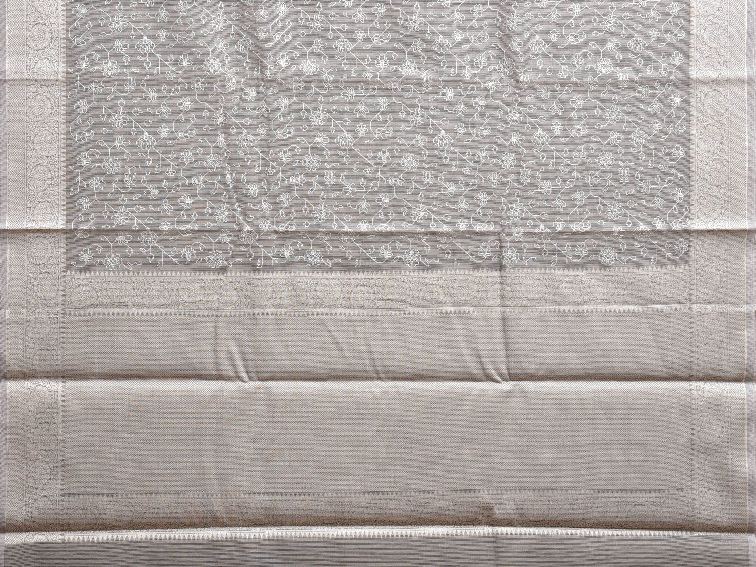 Grey Dhakai Jamdani Cotton Viscose Saree with Floral Embroidary Design dj0083