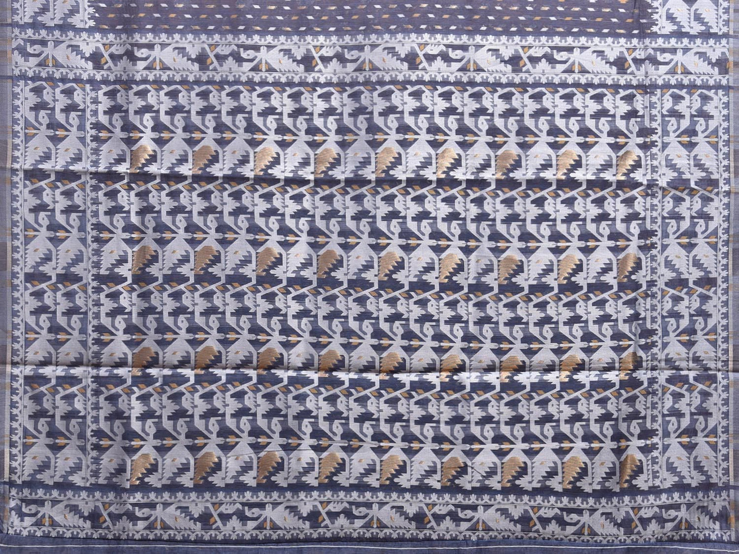 Grey Dhakai Jamdani Cotton Viscose Saree with Pallu and Border Design dj0093