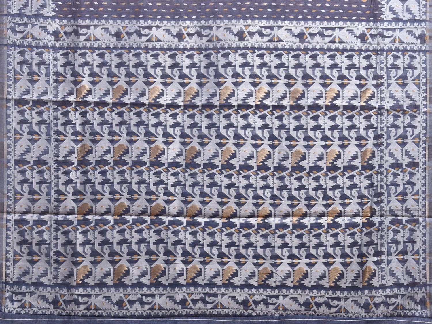 Grey Dhakai Jamdani Cotton Viscose Saree with Pallu and Border Design dj0093