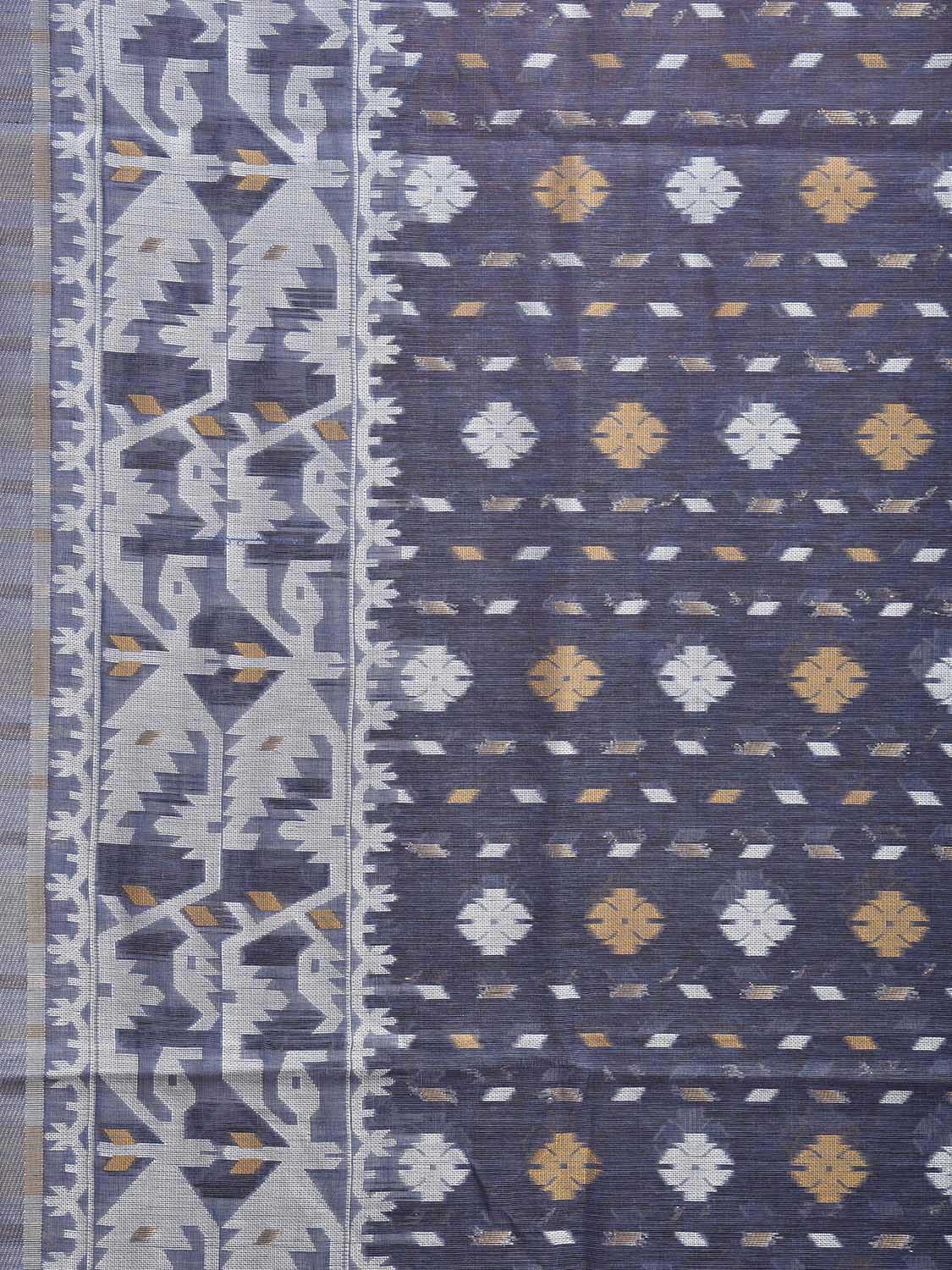 Grey Dhakai Jamdani Cotton Viscose Saree with Pallu and Border Design dj0093