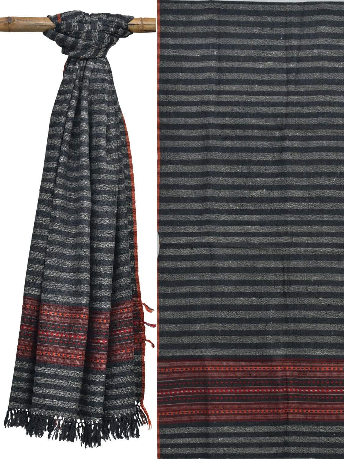 Grey Hand Woven Woolen Shawl Dupatta with Strips Design ds1862