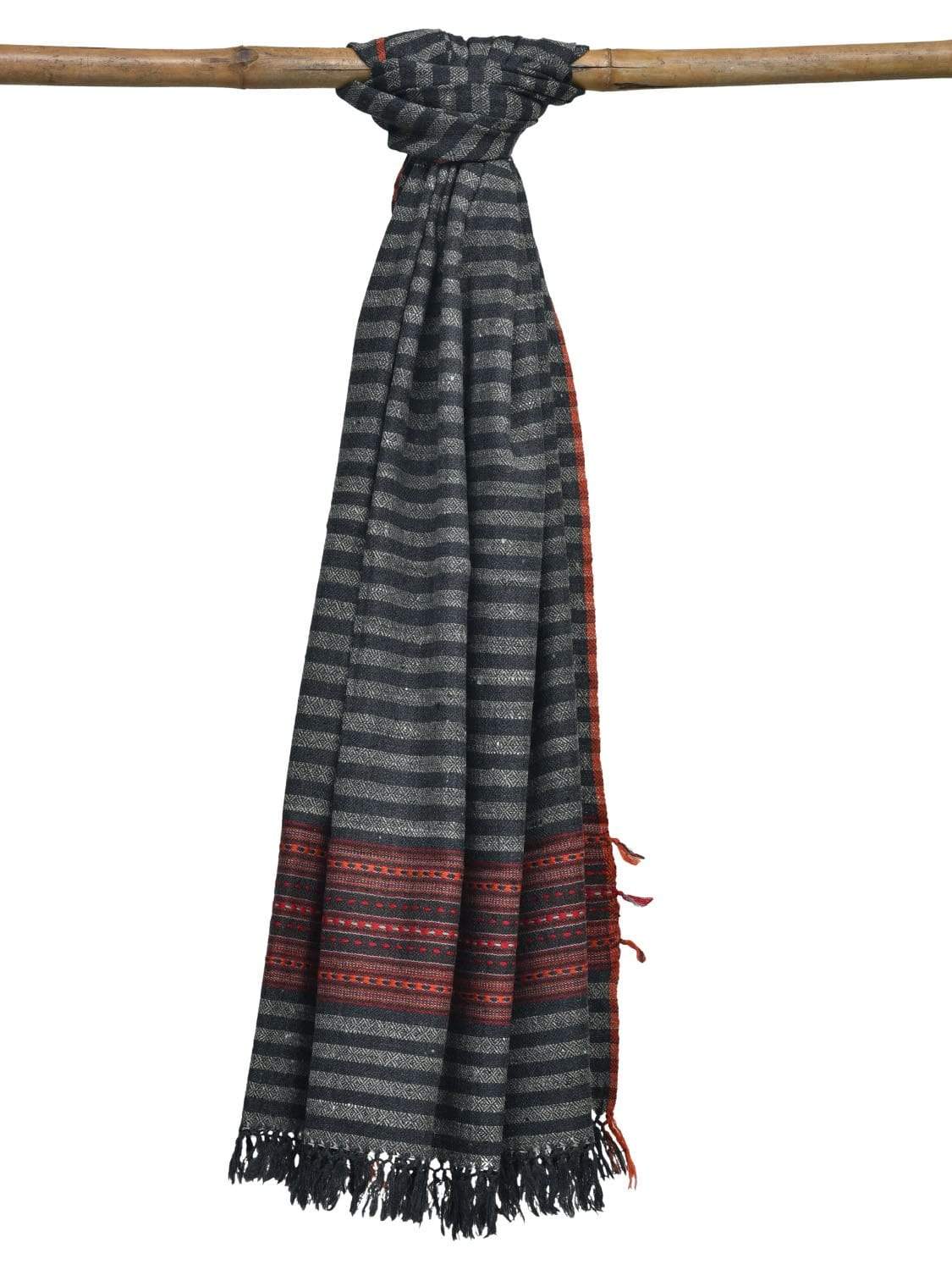 Grey Hand Woven Woolen Shawl Dupatta with Strips Design ds1862