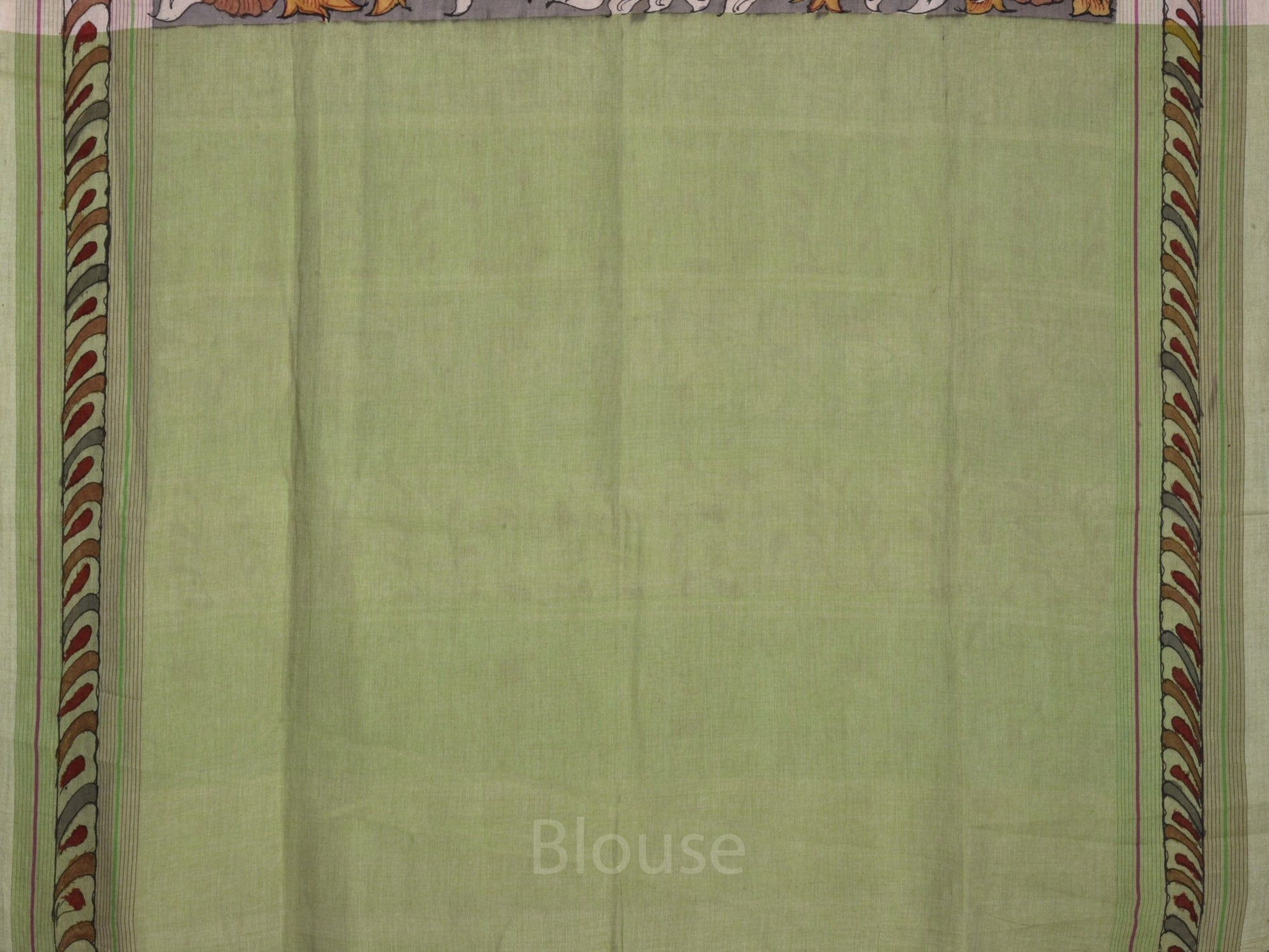 Grey Kalamkari Cotton Hand Painted Saree with Peacock and Lotus Design kl0075