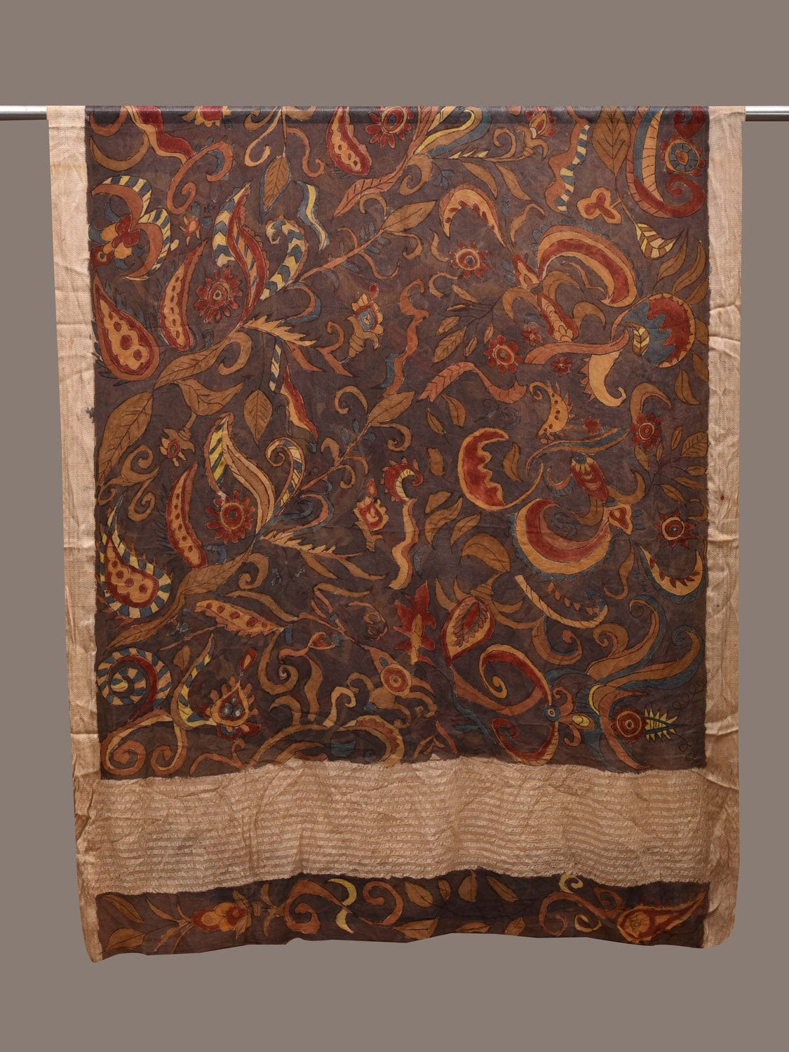 Grey Kalamkari Hand Painted Chiffon Dupatta with Floral Design ds2752