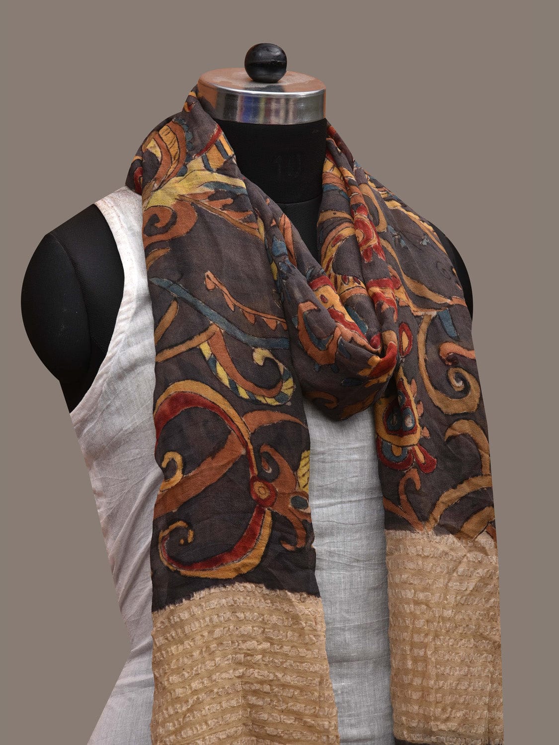 Grey Kalamkari Hand Painted Chiffon Dupatta with Floral Design ds2752