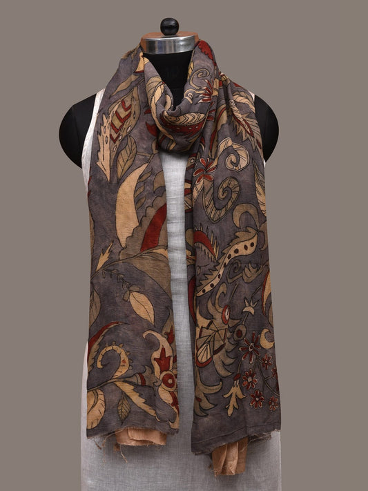 Grey Kalamkari Hand Painted Chiffon Dupatta with Floral Design ds2862