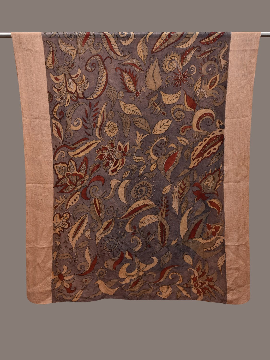 Grey Kalamkari Hand Painted Chiffon Dupatta with Floral Design ds2862