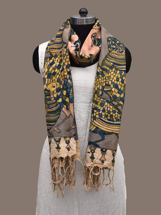 Grey Kalamkari Hand Painted Cotton Handloom Dupatta with Birds Design ds2278