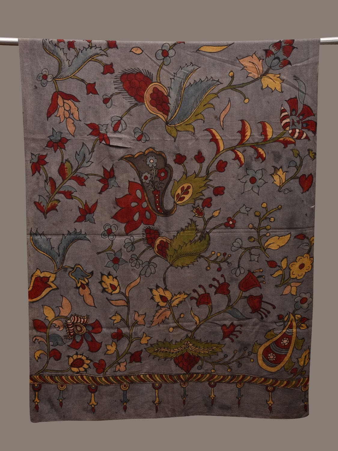 Grey Kalamkari Hand Painted Cotton Handloom Dupatta with Floral Design ds2737