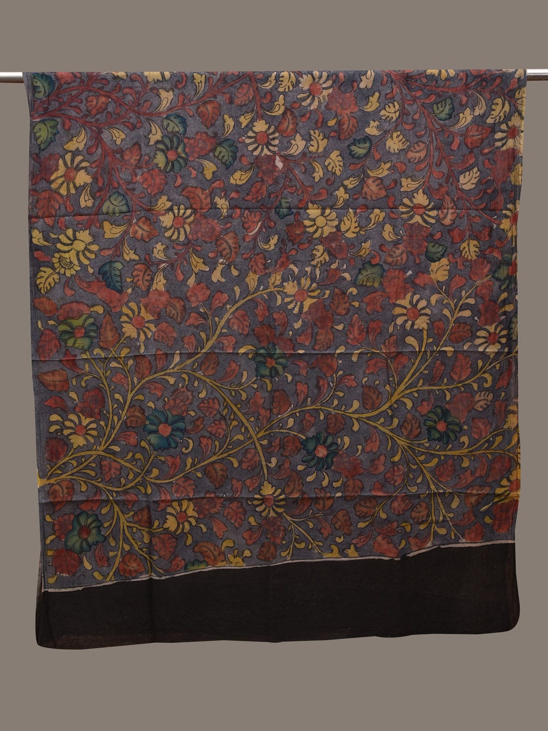 Grey Kalamkari Hand Painted Cotton Handloom Dupatta with Floral Design ds2875
