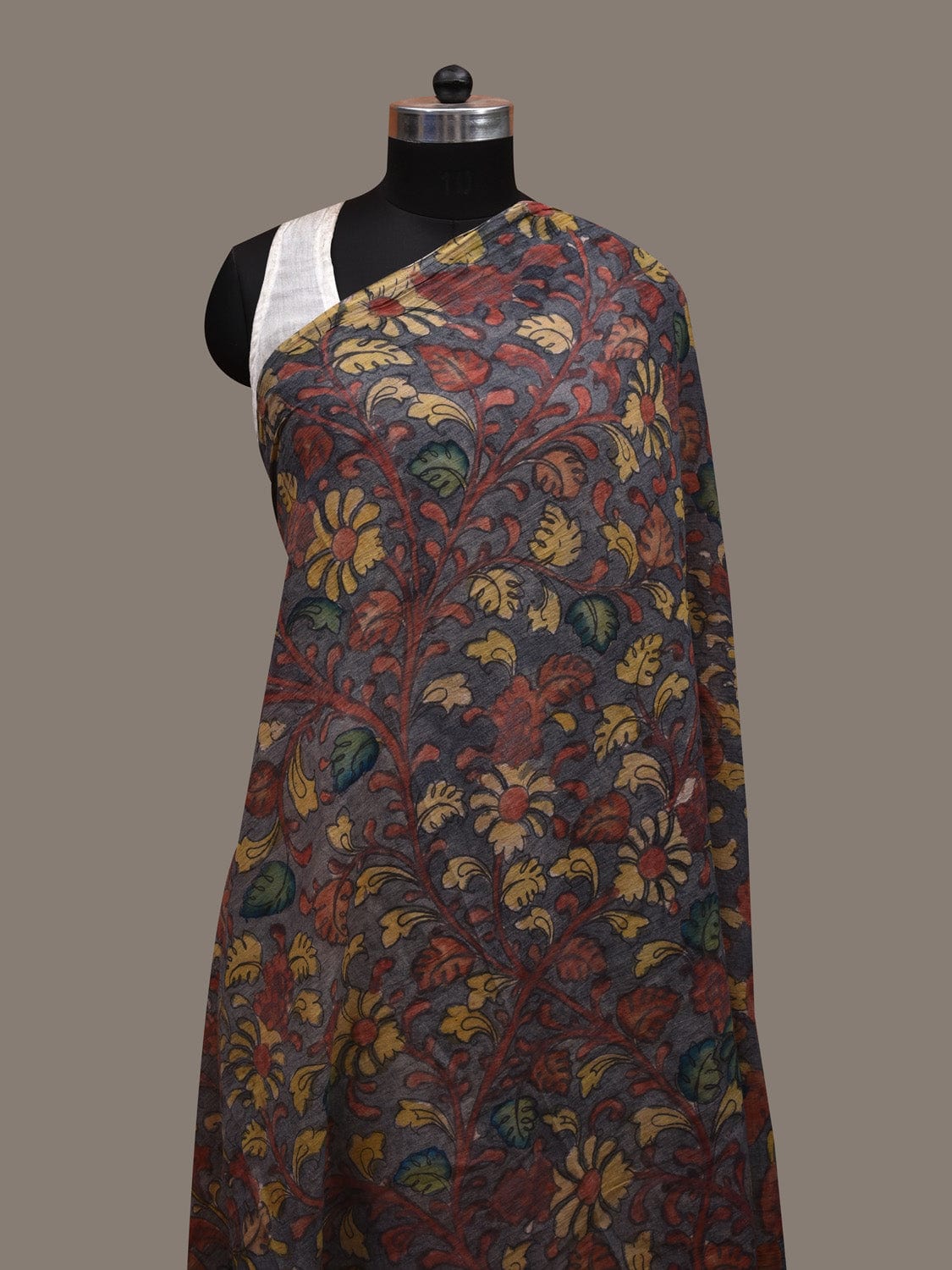 Grey Kalamkari Hand Painted Cotton Handloom Dupatta with Floral Design ds2875
