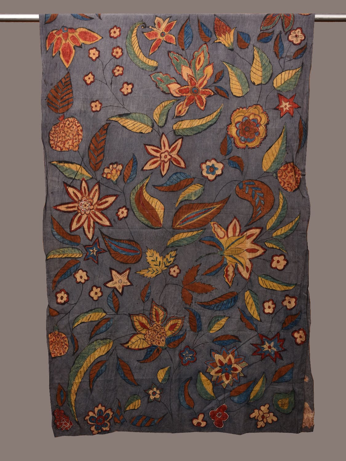 Grey Kalamkari Hand Painted Cotton Handloom Dupatta with Floral Design ds3174