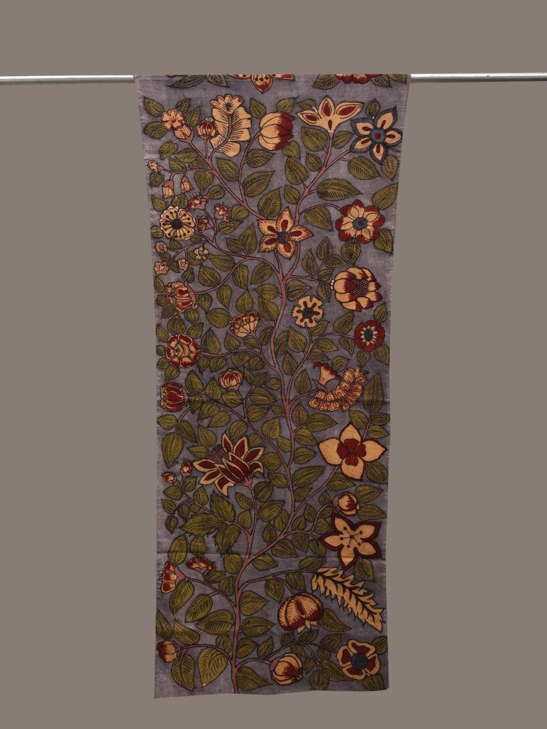 Grey Kalamkari Hand Painted Cotton Handloom Stole with Floral Design ds2544