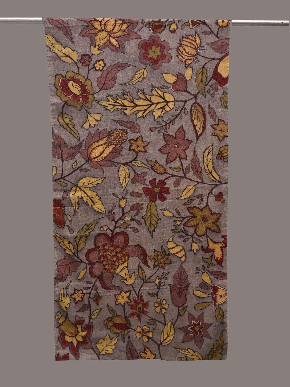 Grey Kalamkari Hand Painted Cotton Handloom Stole with Floral Design ds2561
