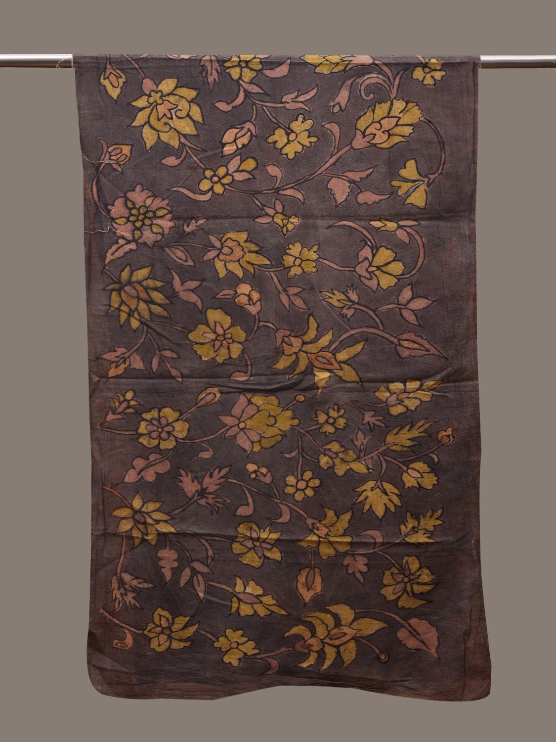 Grey Kalamkari Hand Painted Cotton Handloom Stole with Floral Design ds2739