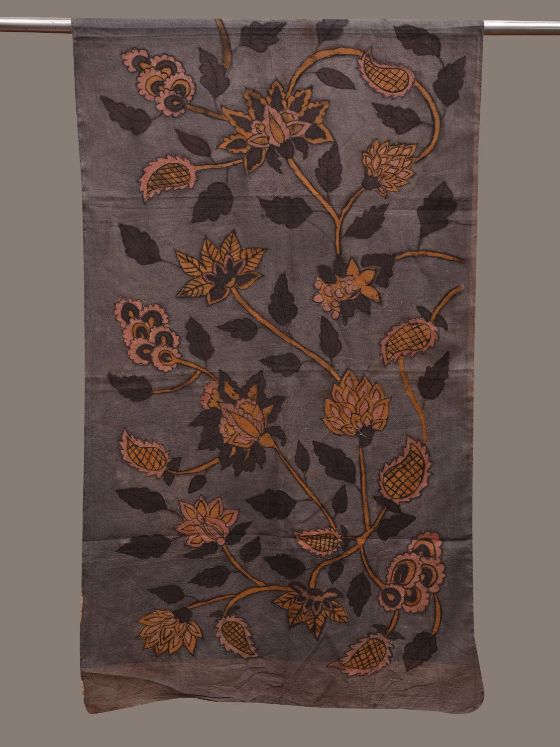 Grey Kalamkari Hand Painted Cotton Handloom Stole with Floral Design ds2758
