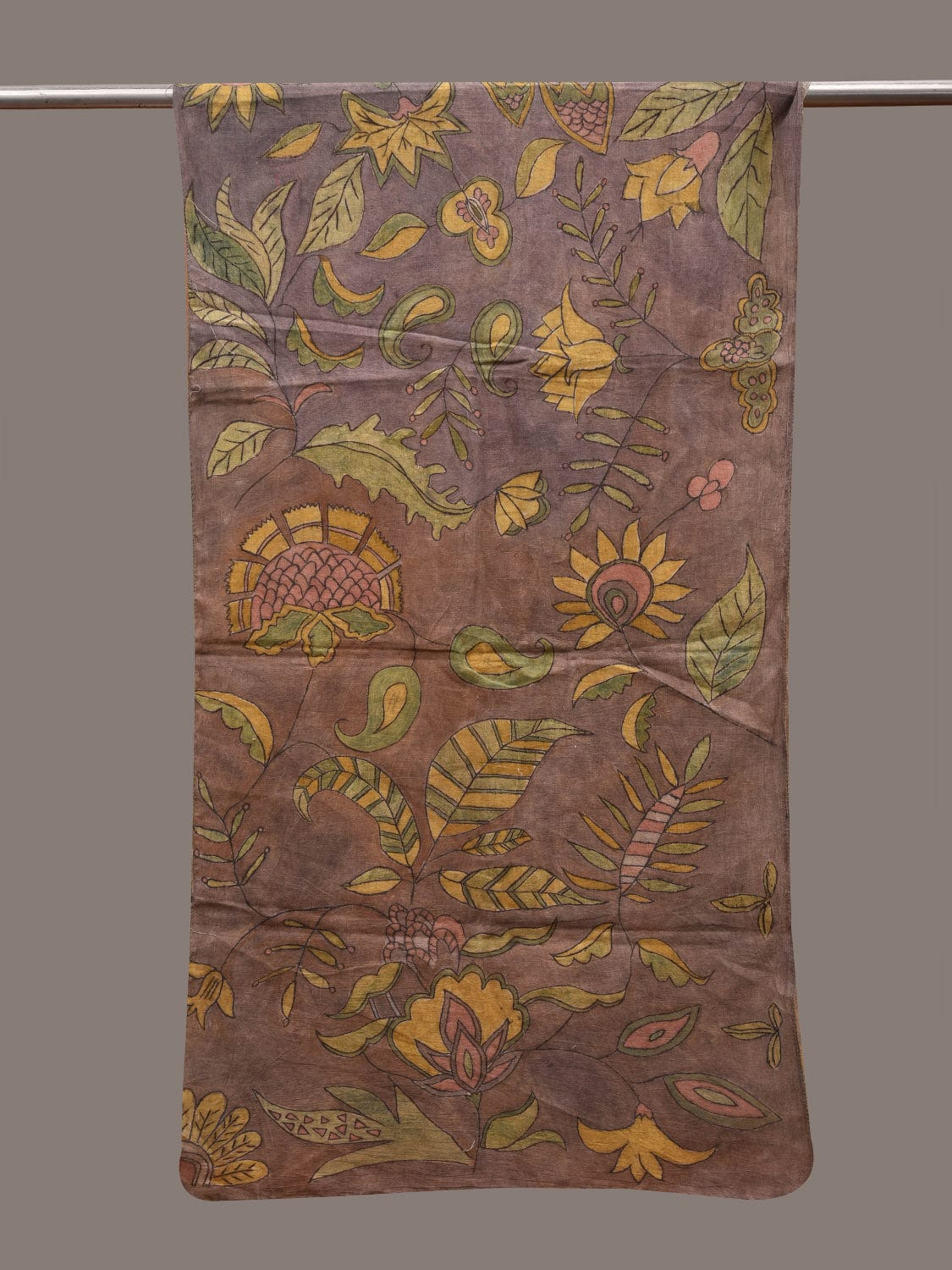 Grey Kalamkari Hand Painted Cotton Handloom Stole with Floral Design ds2806
