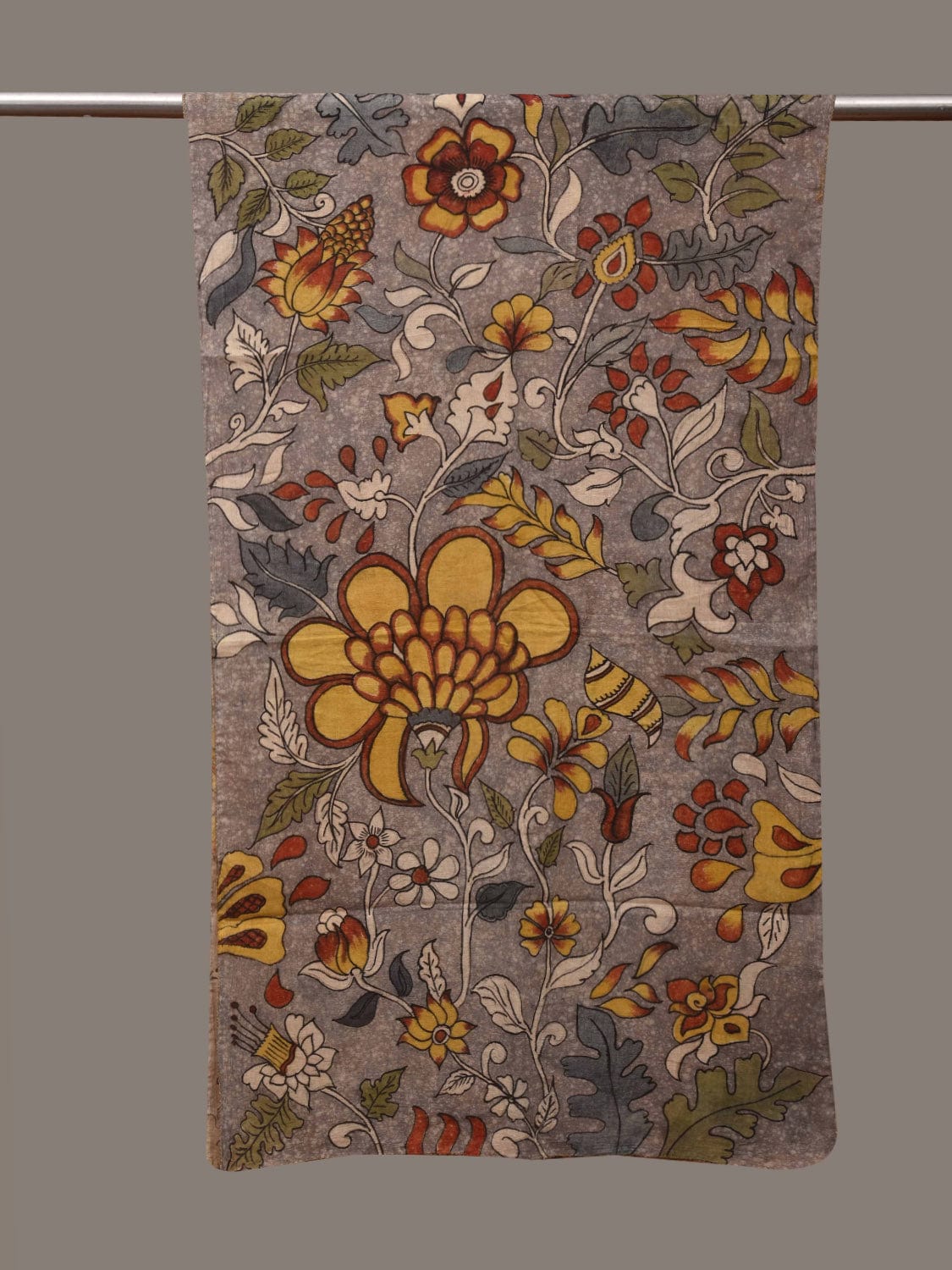 Grey Kalamkari Hand Painted Cotton Handloom Stole with Floral Design ds3021