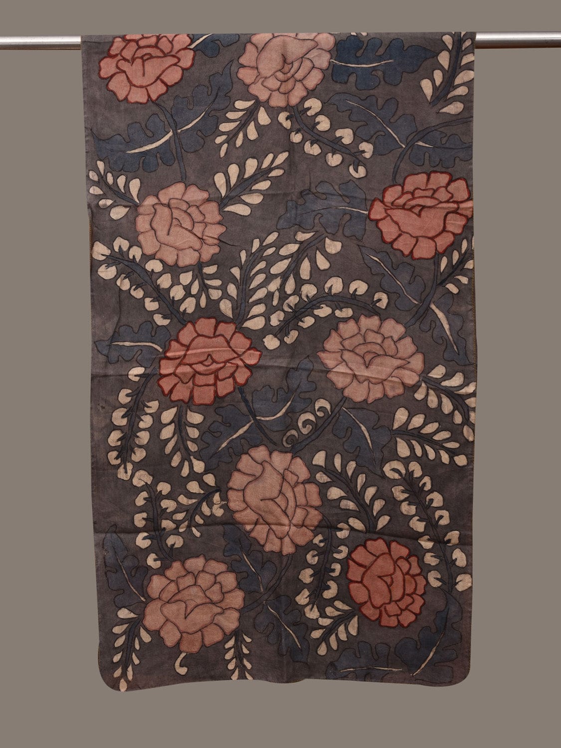 Grey Kalamkari Hand Painted Cotton Handloom Stole with Floral Design ds3039