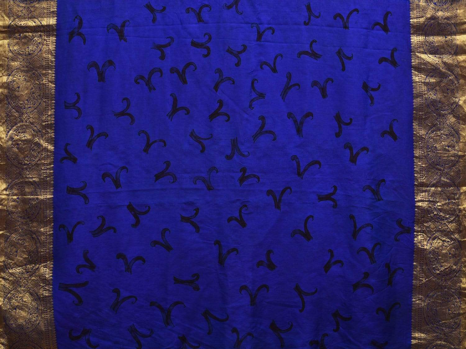 Grey Kalamkari Hand Painted Kanchipuram Silk Handloom Saree with Floral and Fish Design KL0576