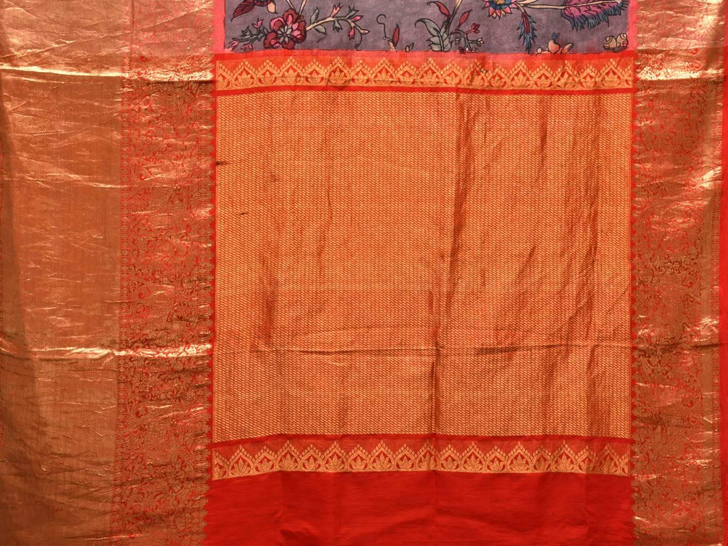 Grey Kalamkari Hand Painted Kanchipuram Silk Handloom Saree with Floral Design KL0464