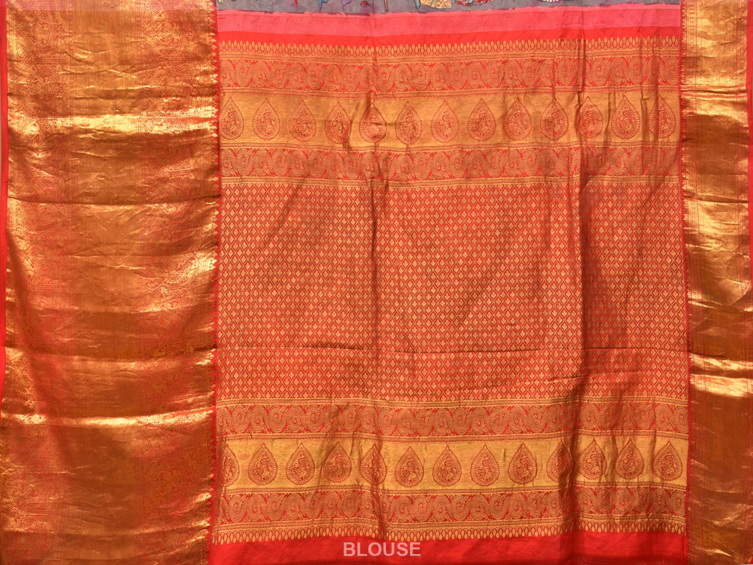 Grey Kalamkari Hand Painted Kanchipuram Silk Handloom Saree with Krishna and Floral Design KL0735