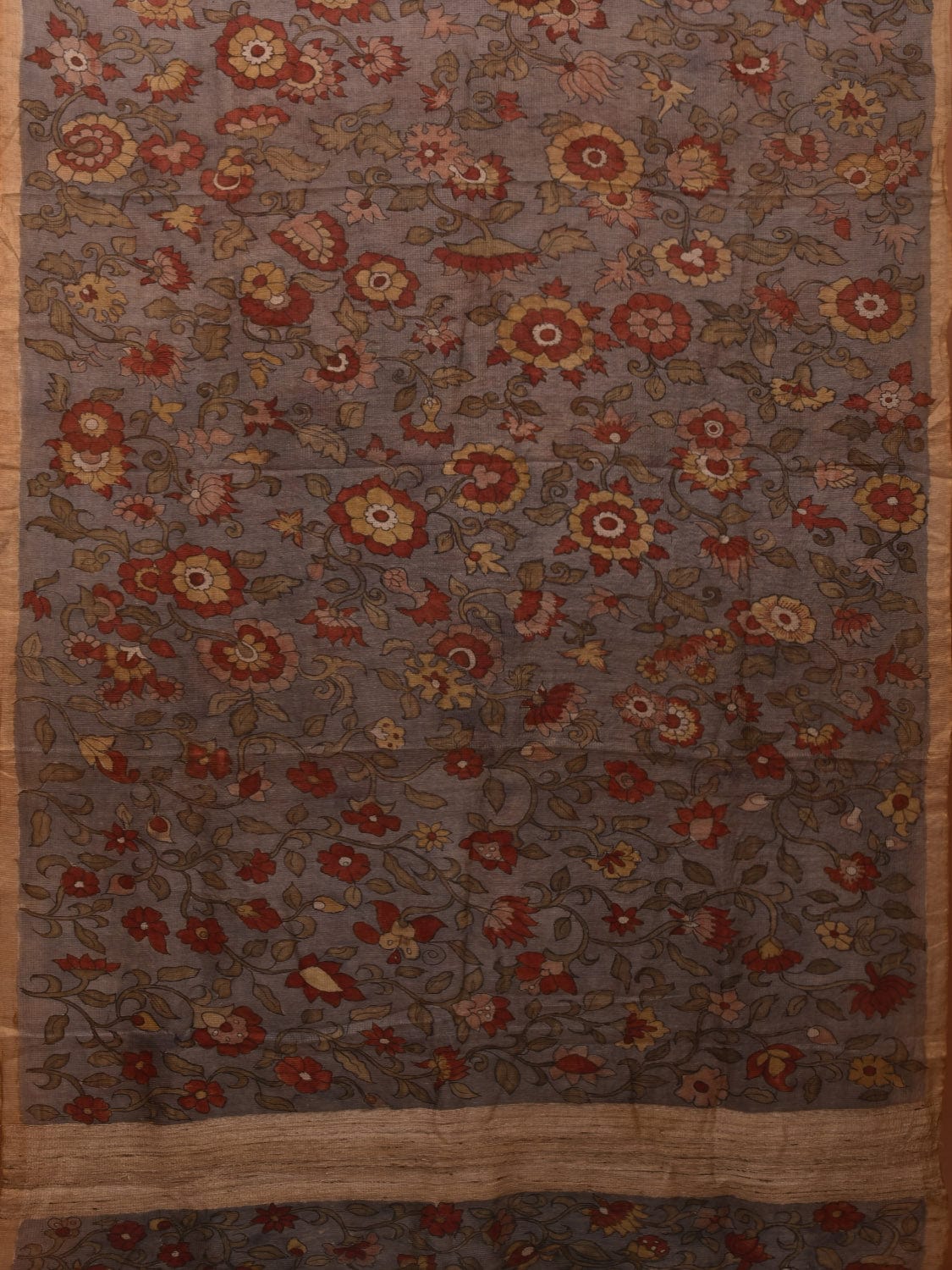 Grey Kalamkari Hand Painted Kota Silk Handloom Saree with Floral Design KL0686