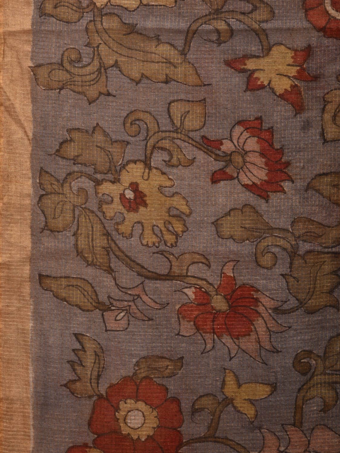 Grey Kalamkari Hand Painted Kota Silk Handloom Saree with Floral Design KL0686