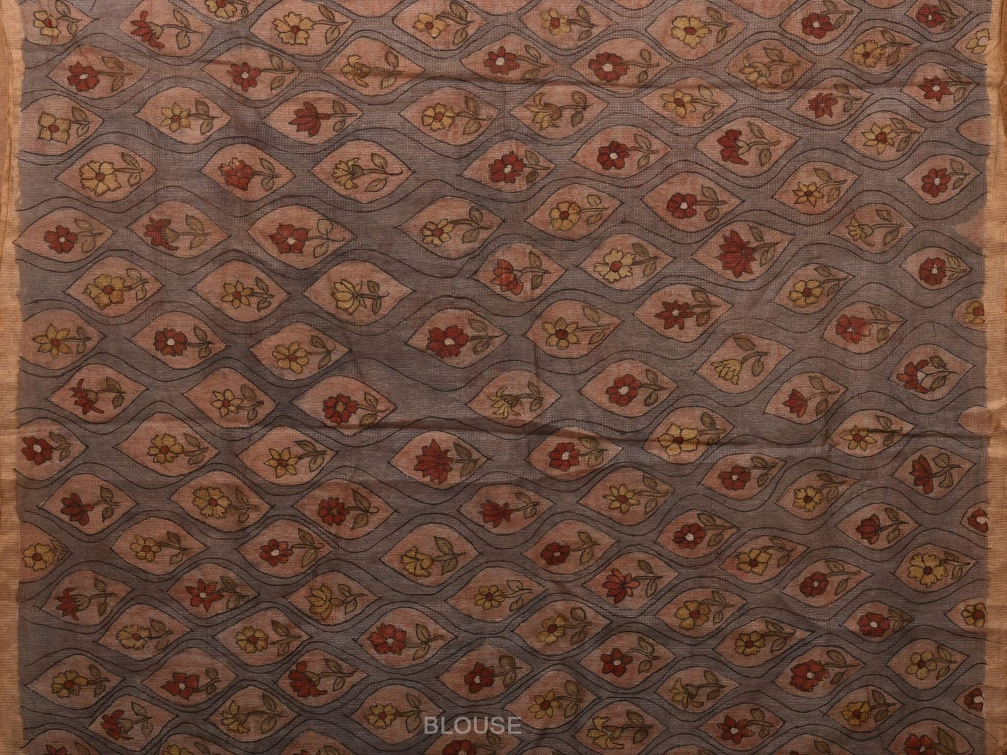 Grey Kalamkari Hand Painted Kota Silk Handloom Saree with Floral Design KL0686