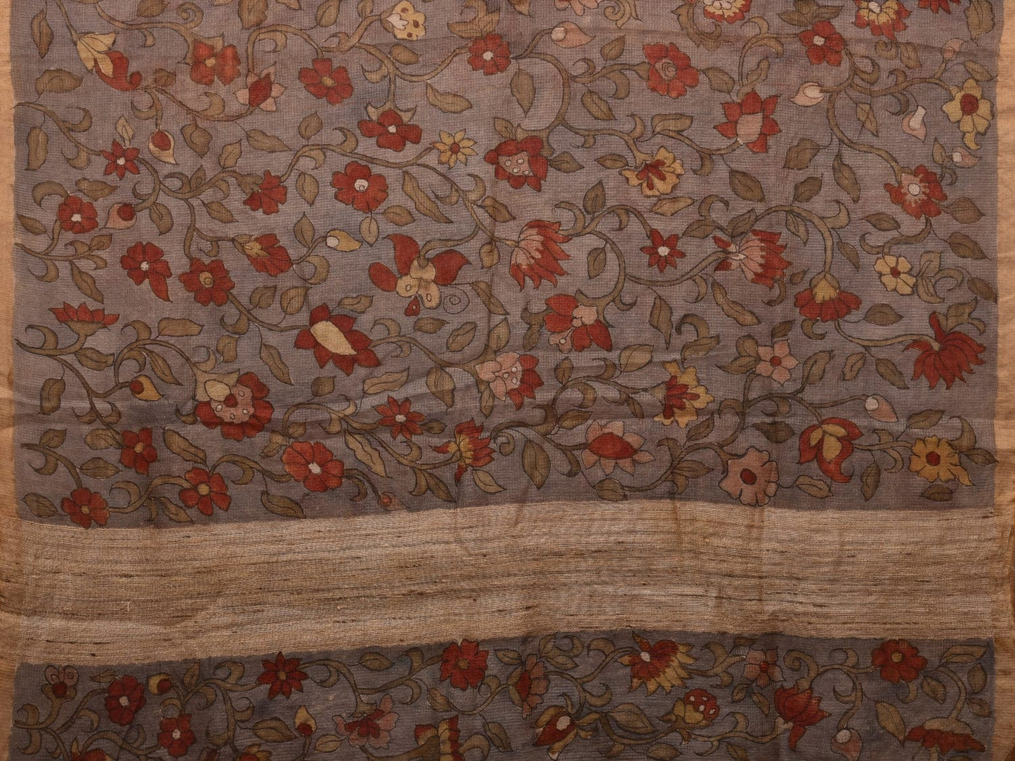 Grey Kalamkari Hand Painted Kota Silk Handloom Saree with Floral Design KL0686