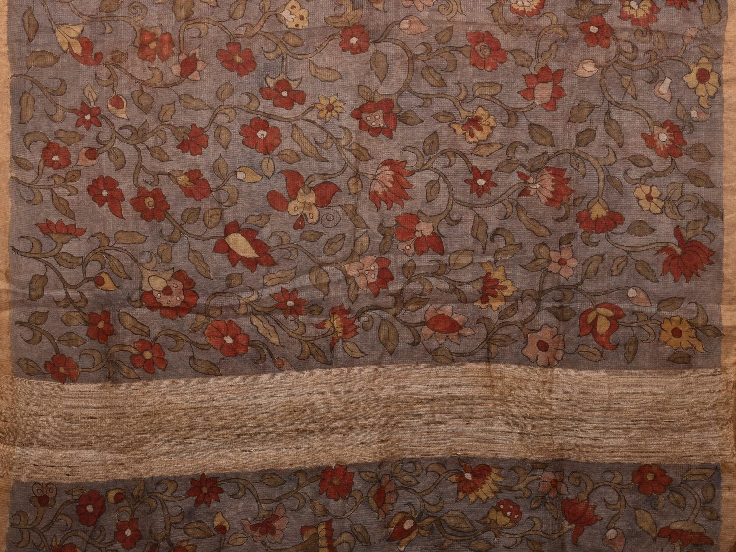 Grey Kalamkari Hand Painted Kota Silk Handloom Saree with Floral Design KL0686