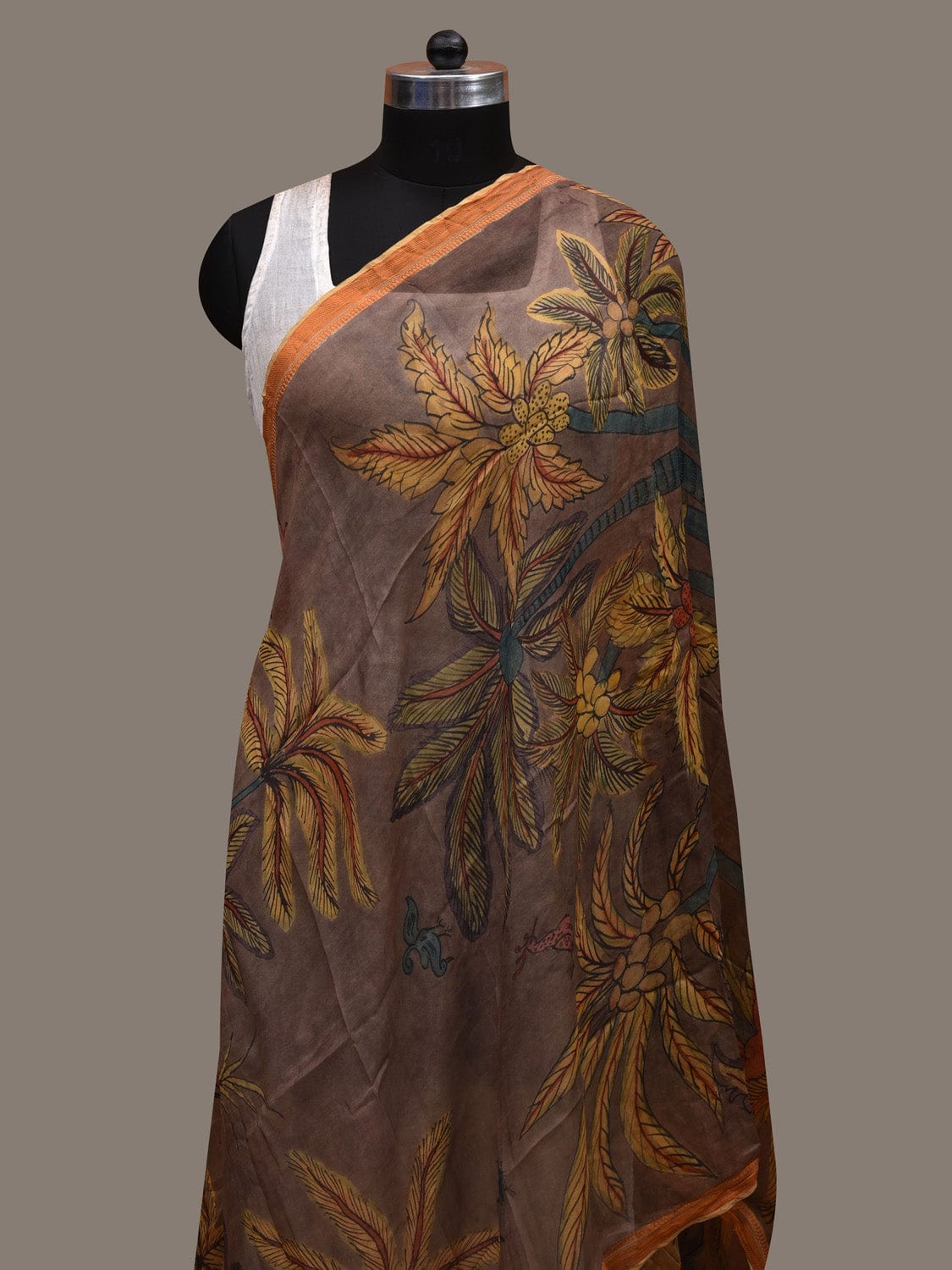 Grey Kalamkari Hand Painted Organza Handloom Dupatta with Trees Design ds2840