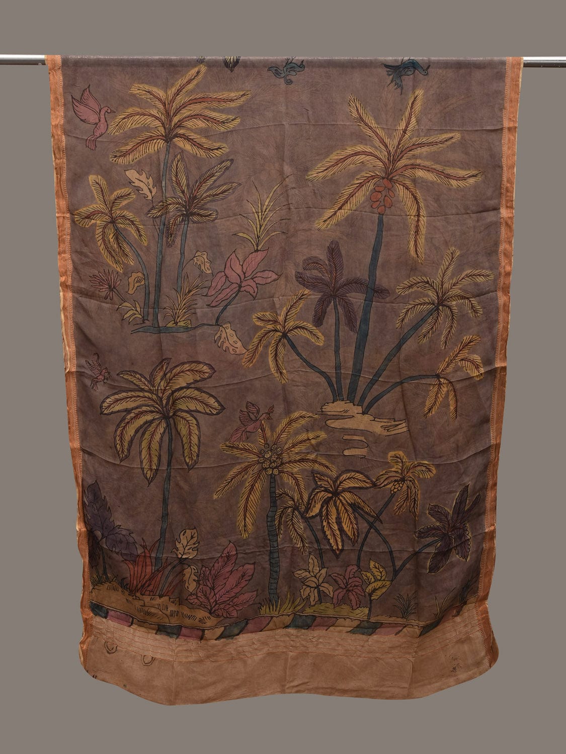 Grey Kalamkari Hand Painted Organza Handloom Dupatta with Trees Design ds2840