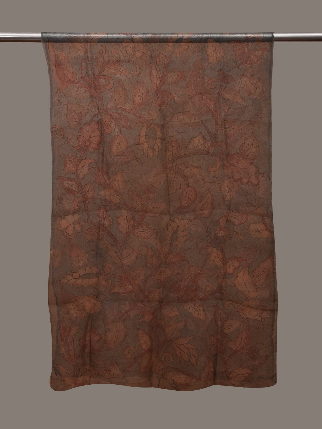 Grey Kalamkari Hand Painted Organza Stole with Floral Design ds3078