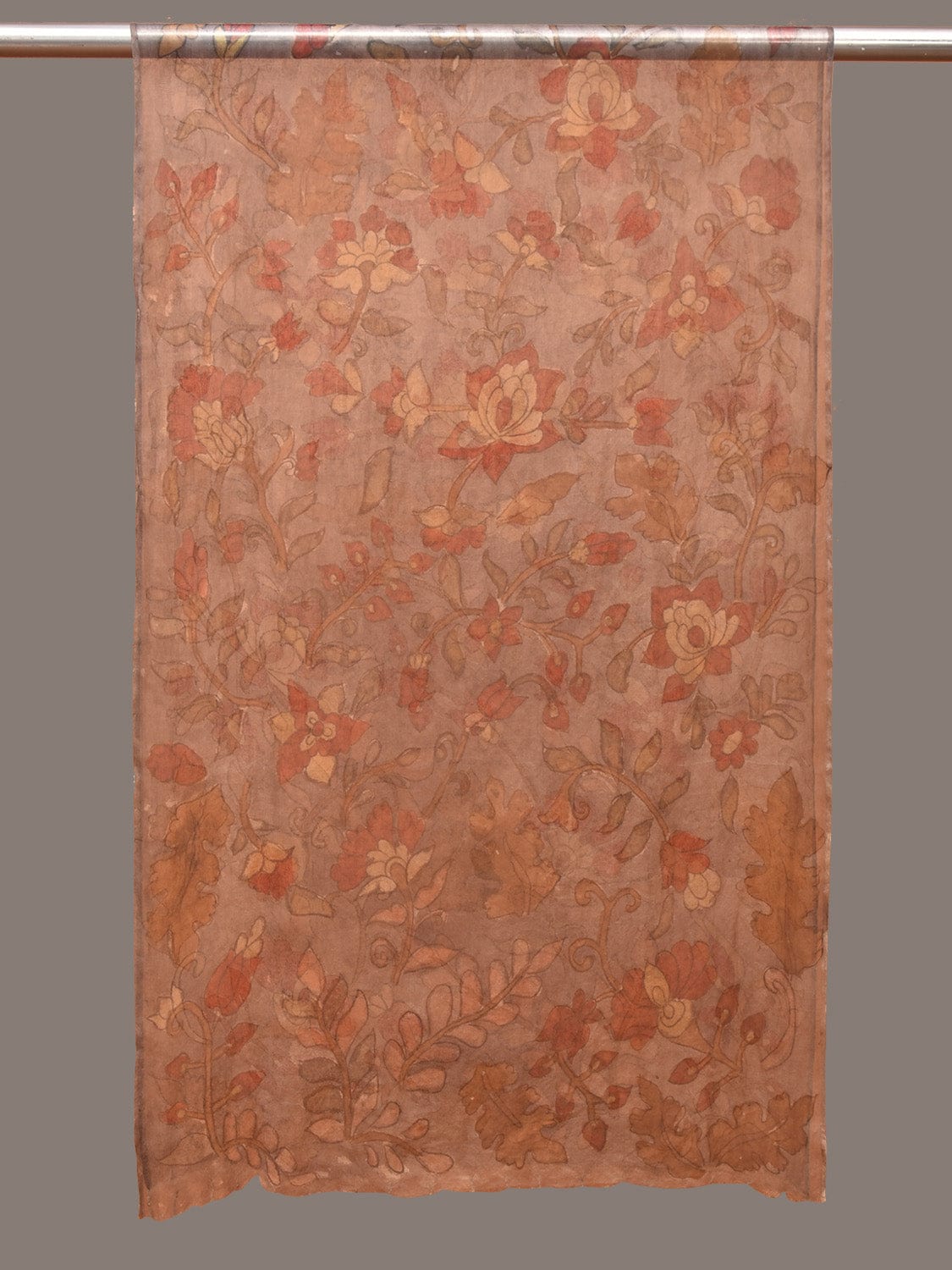 Grey Kalamkari Hand Painted Organza Stole with Floral Design ds3297