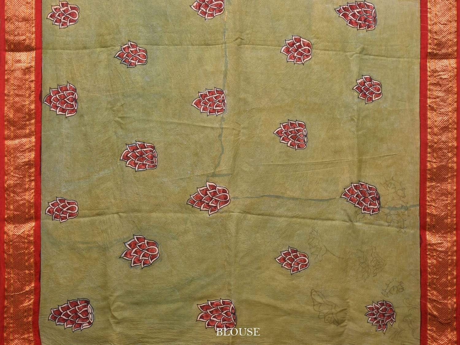 Grey Kalamkari Hand Painted Paithani Silk Handloom Saree with Lotus and Fishes Design KL0493