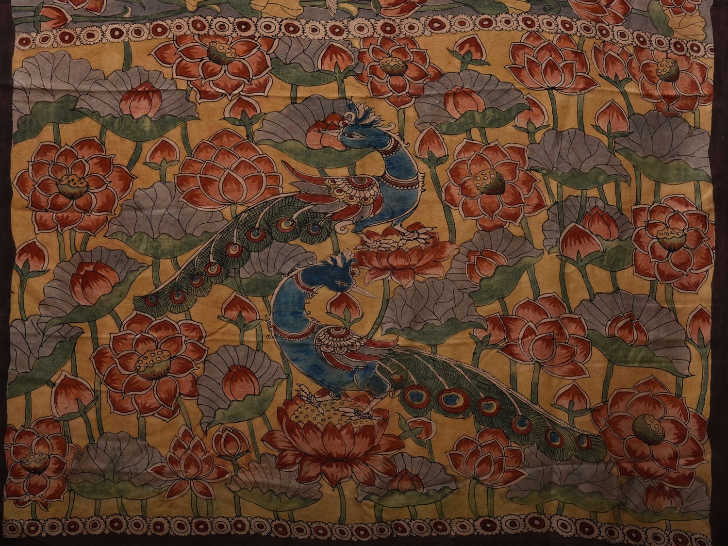 Grey Kalamkari Hand Painted Silk Handloom Saree with Fish and Lotus Design KL0705