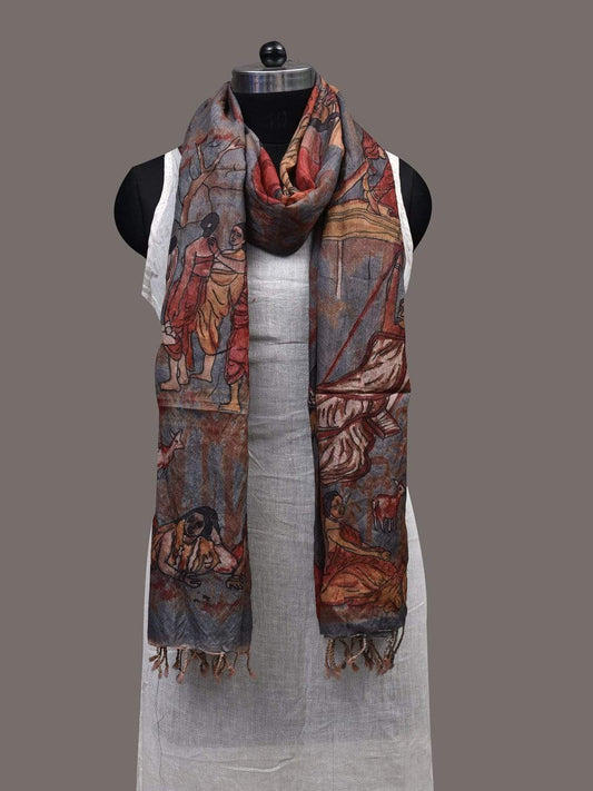 Grey Kalamkari Hand Painted Tussar Handloom Dupatta with Painting Design ds2429