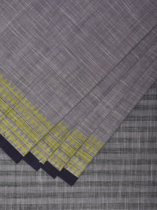 Grey Kanchipuram Cotton Handloom Saree with Strips Pallu Design k0552