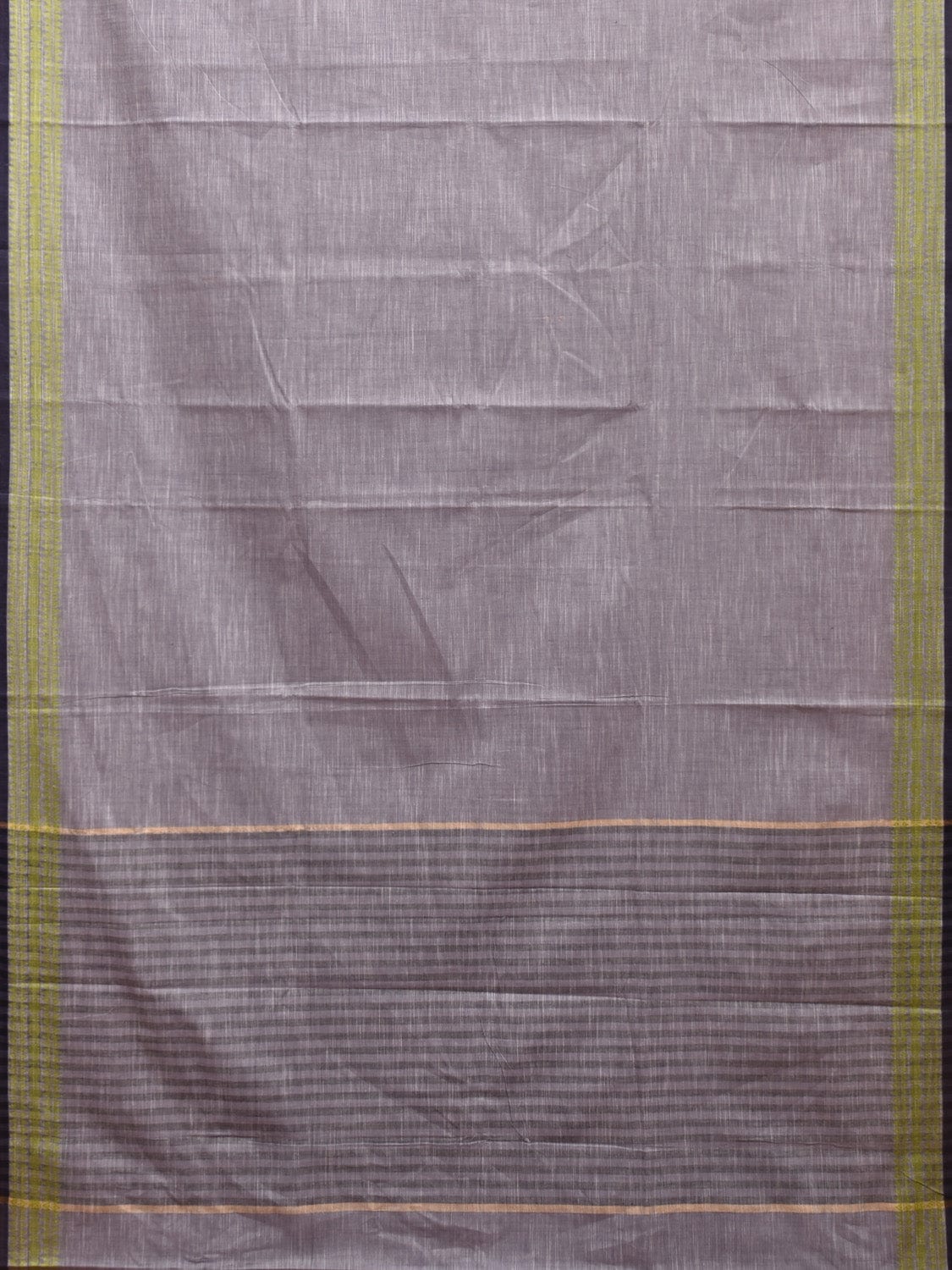 Grey Kanchipuram Cotton Handloom Saree with Strips Pallu Design k0552