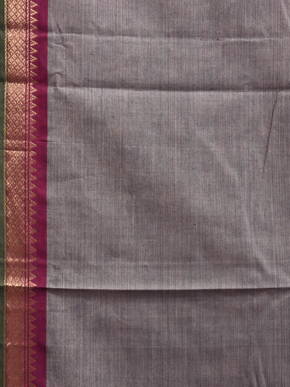 Grey Kanchipuram Cotton Plain Saree with Strips and Small Border Design k0859